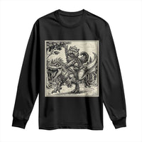 Cool Royal Cat Riding Dinosaur Long Sleeve Shirt Rock N Roll Engraving Graphic Art