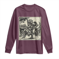 Cool Royal Cat Riding Dinosaur Long Sleeve Shirt Rock N Roll Engraving Graphic Art