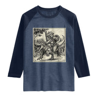 Cool Royal Cat Riding Dinosaur Raglan Shirt Rock N Roll Engraving Graphic Art