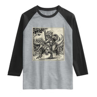 Cool Royal Cat Riding Dinosaur Raglan Shirt Rock N Roll Engraving Graphic Art