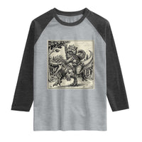 Cool Royal Cat Riding Dinosaur Raglan Shirt Rock N Roll Engraving Graphic Art