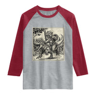 Cool Royal Cat Riding Dinosaur Raglan Shirt Rock N Roll Engraving Graphic Art