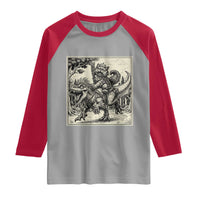 Cool Royal Cat Riding Dinosaur Raglan Shirt Rock N Roll Engraving Graphic Art
