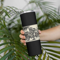 Cool Royal Cat Riding Dinosaur Skinny Tumbler Rock N Roll Engraving Graphic Art