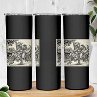 Cool Royal Cat Riding Dinosaur Skinny Tumbler Rock N Roll Engraving Graphic Art