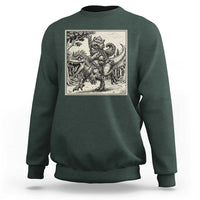 Cool Royal Cat Riding Dinosaur Sweatshirt Rock N Roll Engraving Graphic Art