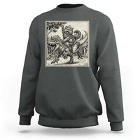 Cool Royal Cat Riding Dinosaur Sweatshirt Rock N Roll Engraving Graphic Art