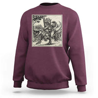 Cool Royal Cat Riding Dinosaur Sweatshirt Rock N Roll Engraving Graphic Art