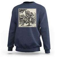 Cool Royal Cat Riding Dinosaur Sweatshirt Rock N Roll Engraving Graphic Art