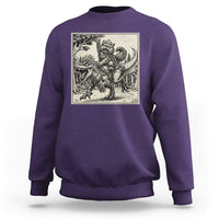 Cool Royal Cat Riding Dinosaur Sweatshirt Rock N Roll Engraving Graphic Art