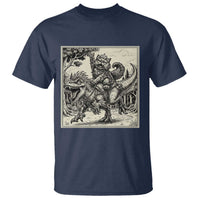 Cool Royal Cat Riding Dinosaur T Shirt Rock N Roll Engraving Graphic Art