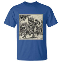 Cool Royal Cat Riding Dinosaur T Shirt Rock N Roll Engraving Graphic Art