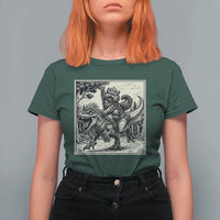 Cool Royal Cat Riding Dinosaur T Shirt For Women Rock N Roll Engraving Graphic Art