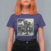 Cool Royal Cat Riding Dinosaur T Shirt For Women Rock N Roll Engraving Graphic Art