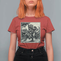 Cool Royal Cat Riding Dinosaur T Shirt For Women Rock N Roll Engraving Graphic Art