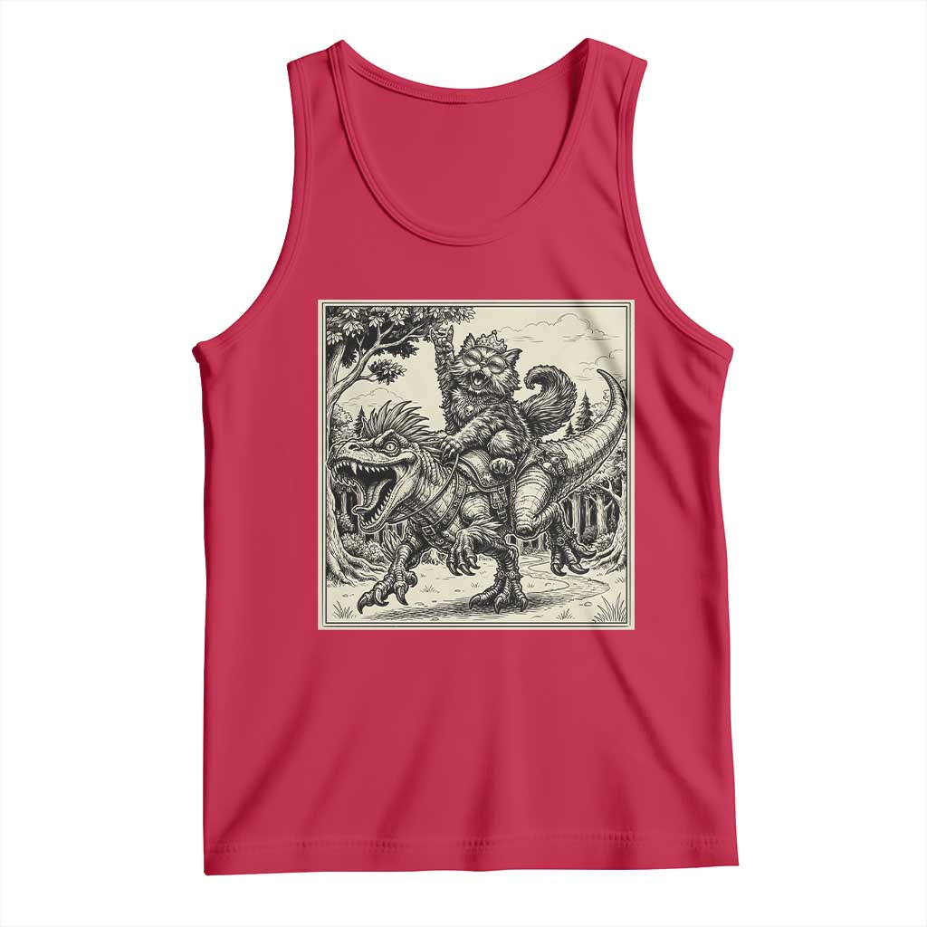 Cool Royal Cat Riding Dinosaur Tank Top Rock N Roll Engraving Graphic Art
