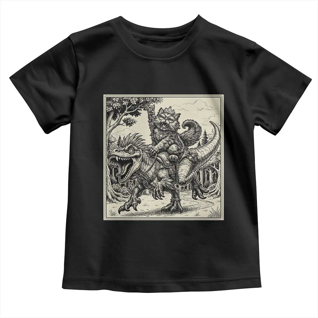 Cool Royal Cat Riding Dinosaur Toddler T Shirt Rock N Roll Engraving Graphic Art