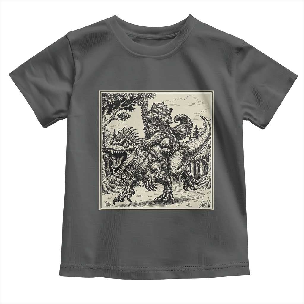 Cool Royal Cat Riding Dinosaur Toddler T Shirt Rock N Roll Engraving Graphic Art