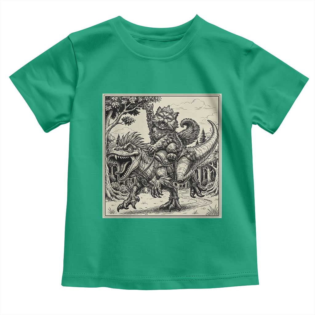 Cool Royal Cat Riding Dinosaur Toddler T Shirt Rock N Roll Engraving Graphic Art