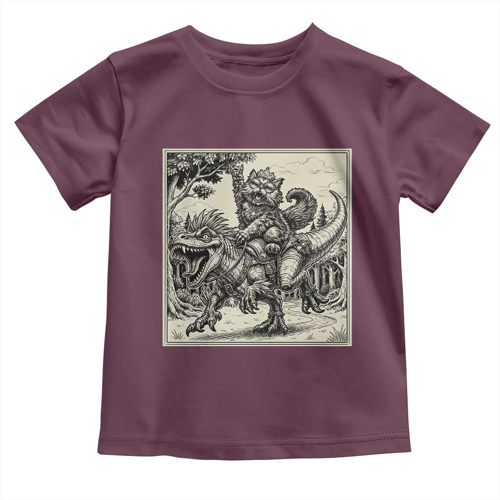 Cool Royal Cat Riding Dinosaur Toddler T Shirt Rock N Roll Engraving Graphic Art