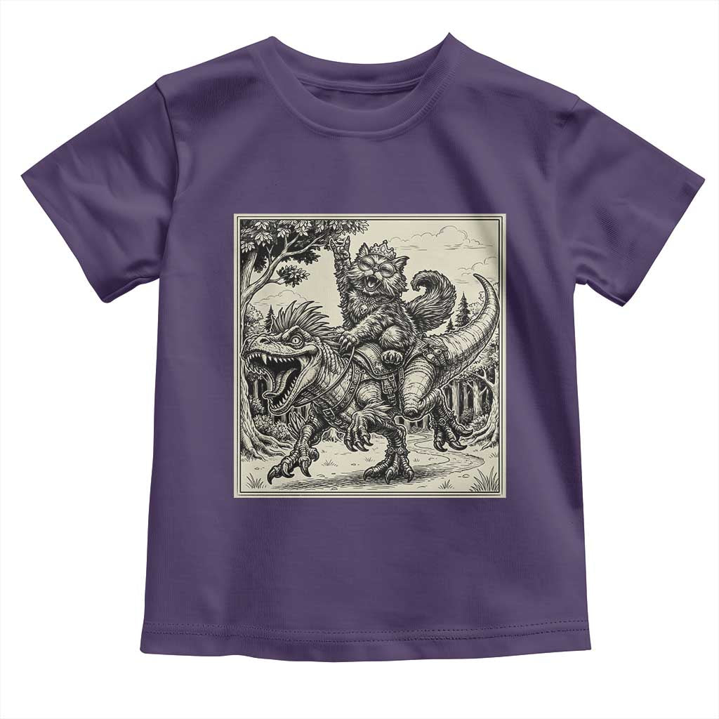 Cool Royal Cat Riding Dinosaur Toddler T Shirt Rock N Roll Engraving Graphic Art