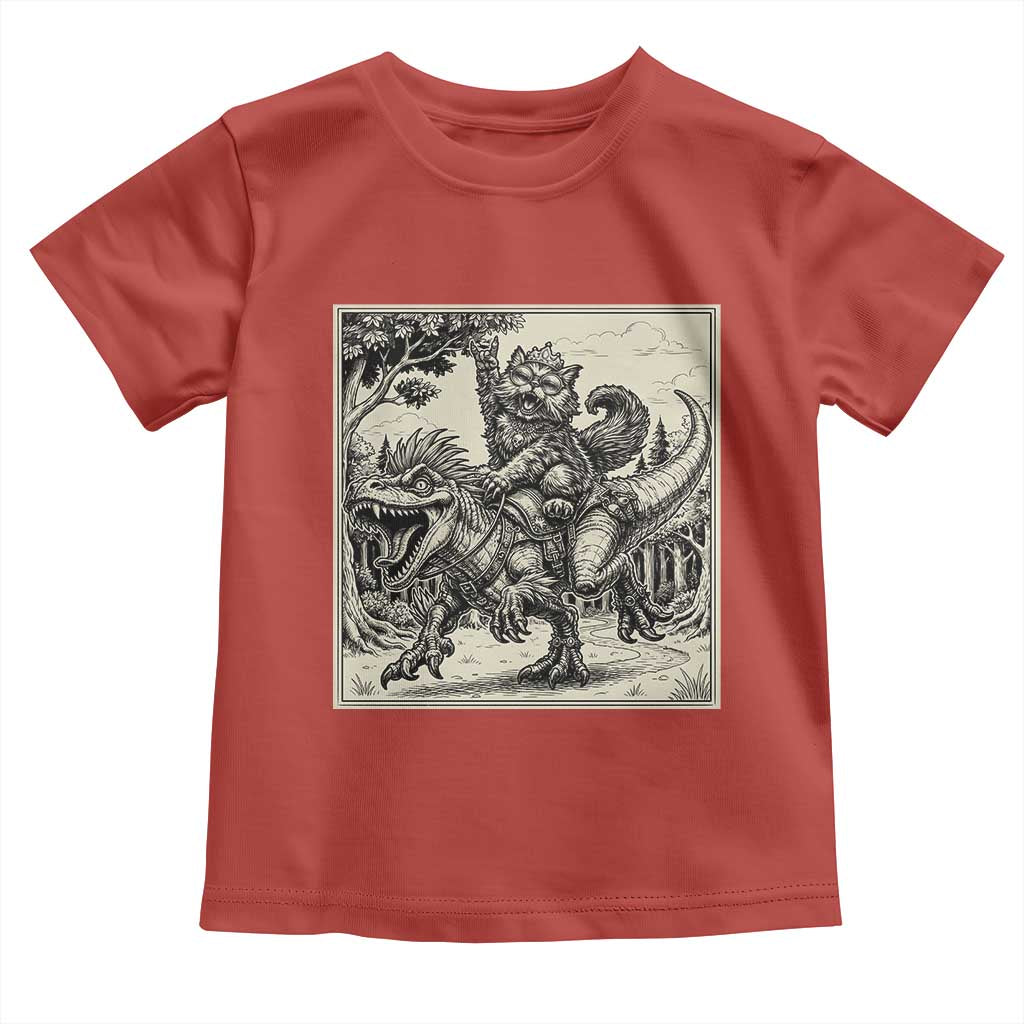 Cool Royal Cat Riding Dinosaur Toddler T Shirt Rock N Roll Engraving Graphic Art