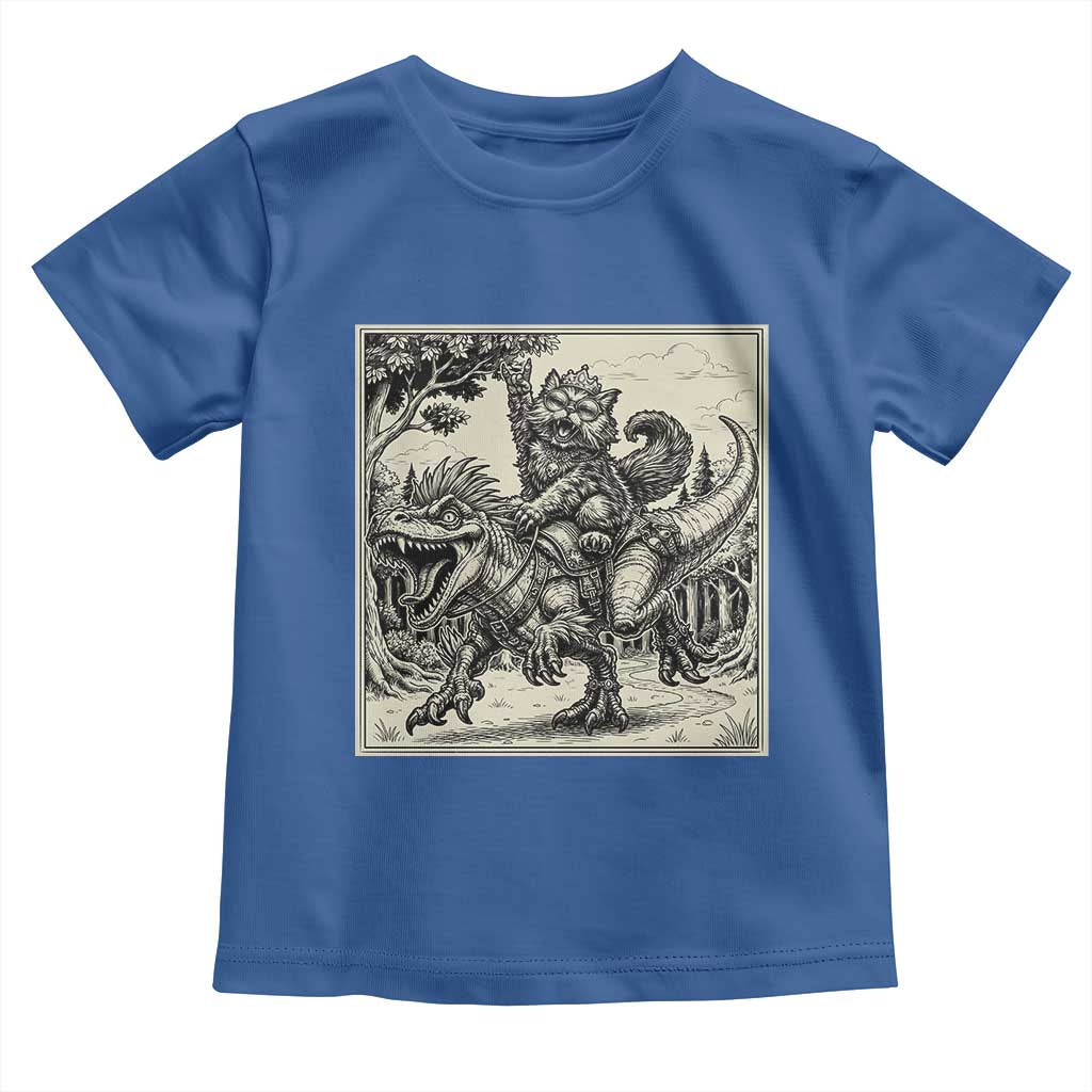 Cool Royal Cat Riding Dinosaur Toddler T Shirt Rock N Roll Engraving Graphic Art