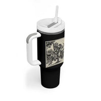 Cool Royal Cat Riding Dinosaur Tumbler With Handle Rock N Roll Engraving Graphic Art