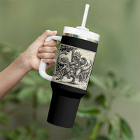 Cool Royal Cat Riding Dinosaur Tumbler With Handle Rock N Roll Engraving Graphic Art