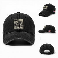 Cool Royal Cat Riding Dinosaur Washed Cotton Baseball Cap Rock N Roll Engraving Graphic Art