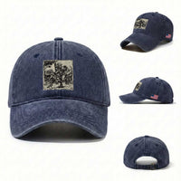 Cool Royal Cat Riding Dinosaur Washed Cotton Baseball Cap Rock N Roll Engraving Graphic Art