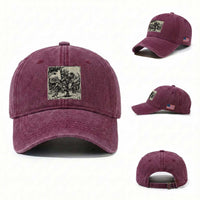 Cool Royal Cat Riding Dinosaur Washed Cotton Baseball Cap Rock N Roll Engraving Graphic Art
