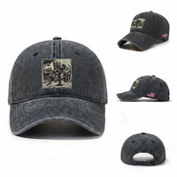 Cool Royal Cat Riding Dinosaur Washed Cotton Baseball Cap Rock N Roll Engraving Graphic Art
