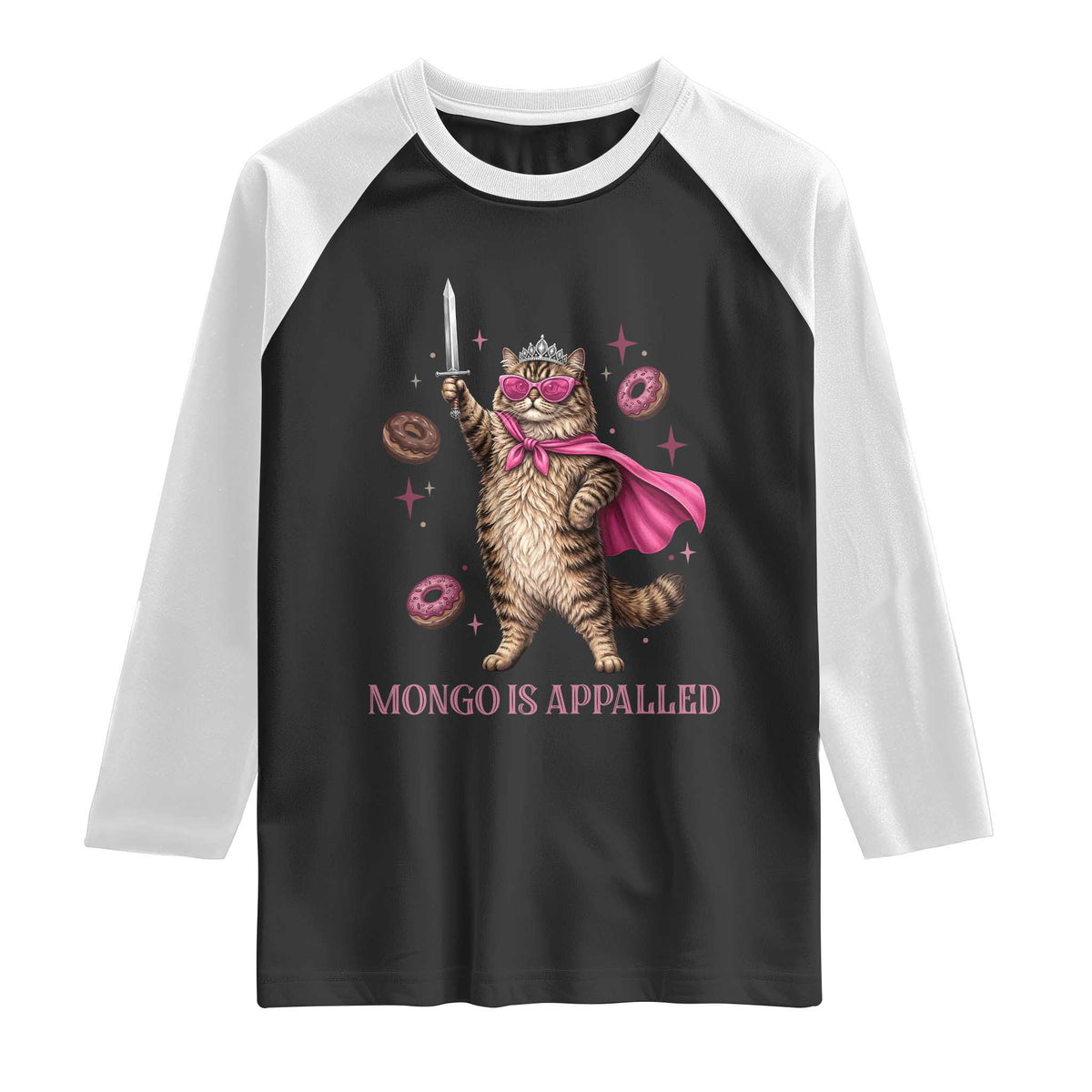 Cute Warrior Princess Cat With Sword Raglan Shirt Fantasy Reader Gift