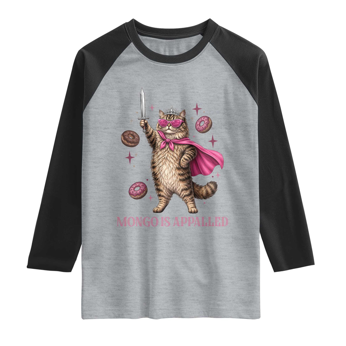 Cute Warrior Princess Cat With Sword Raglan Shirt Fantasy Reader Gift