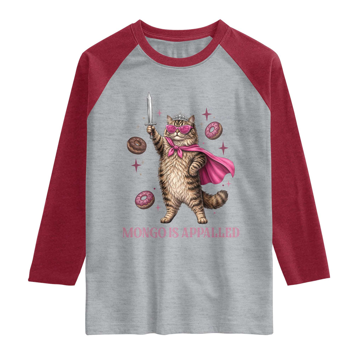 Cute Warrior Princess Cat With Sword Raglan Shirt Fantasy Reader Gift