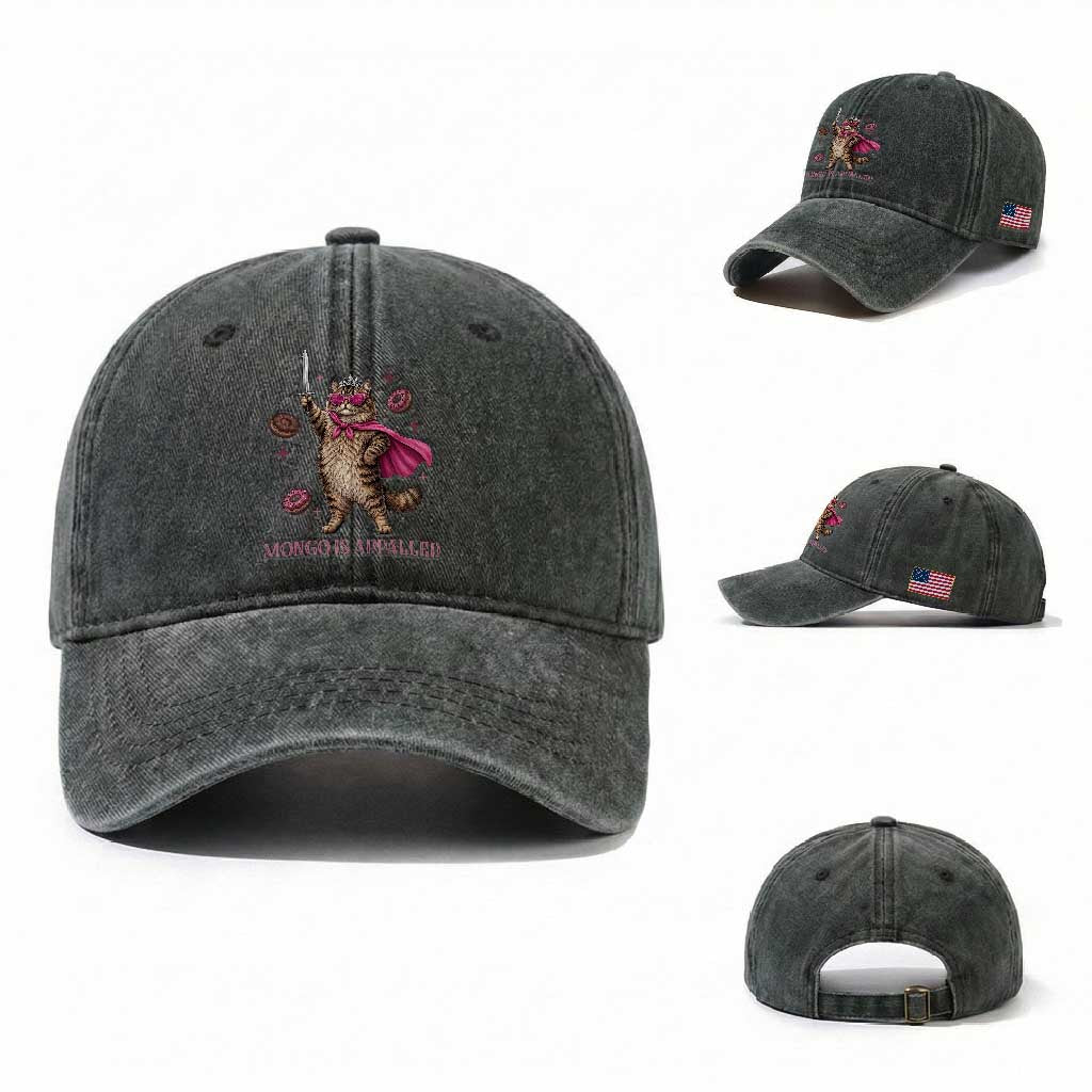 Cute Warrior Princess Cat With Sword Washed Cotton Baseball Cap Fantasy Reader Gift