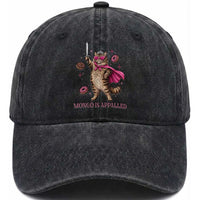 Cute Warrior Princess Cat With Sword Washed Cotton Baseball Cap Fantasy Reader Gift