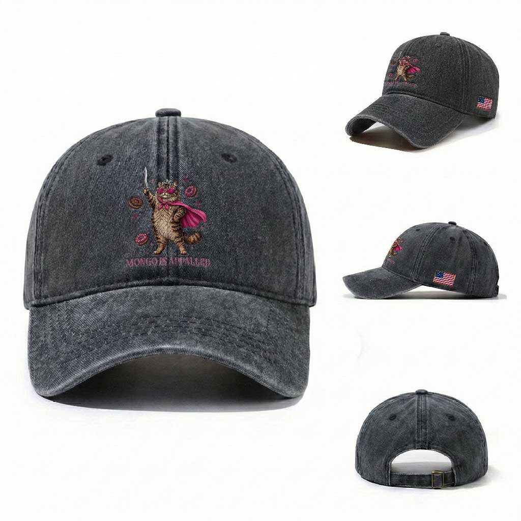 Cute Warrior Princess Cat With Sword Washed Cotton Baseball Cap Fantasy Reader Gift
