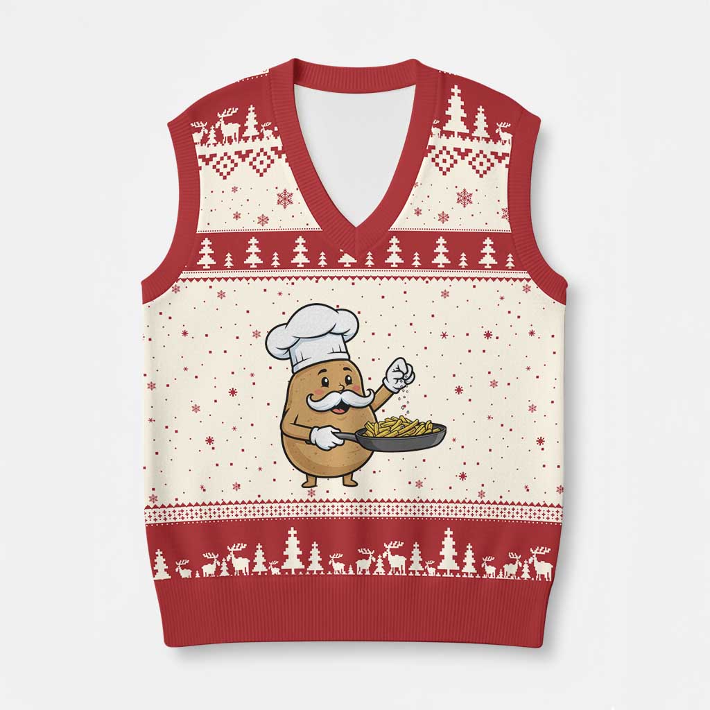 Funny Potato Cooking French Fries V-Neck Knit Sweater Vest Food Lover Gift - Wonder Print Shop