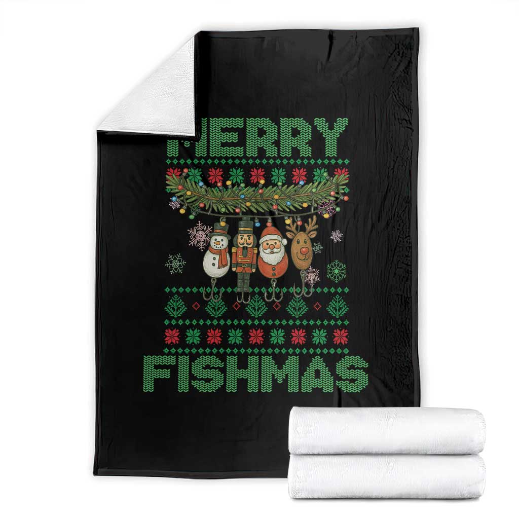 Merry Fishmas Ugly Sweater Throw Blanket Funny Fishing Holiday Gift - Wonder Print Shop
