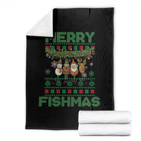 Merry Fishmas Ugly Sweater Throw Blanket Funny Fishing Holiday Gift - Wonder Print Shop