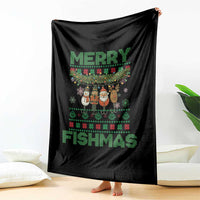 Merry Fishmas Ugly Sweater Throw Blanket Funny Fishing Holiday Gift - Wonder Print Shop
