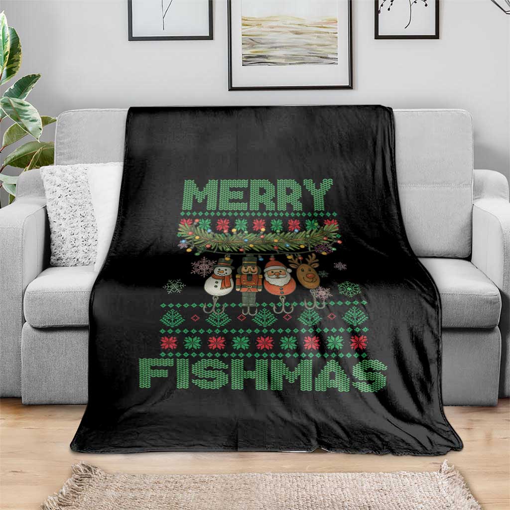 Merry Fishmas Ugly Sweater Throw Blanket Funny Fishing Holiday Gift - Wonder Print Shop