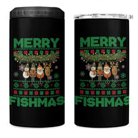 Merry Fishmas Ugly Sweater 4 in 1 Can Cooler Tumbler Funny Fishing Holiday Gift