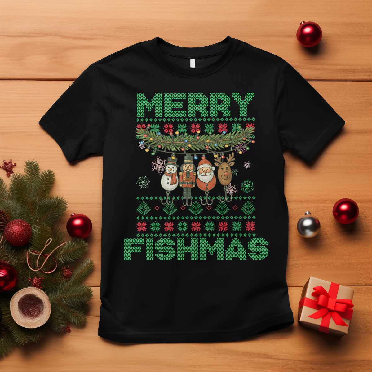 Merry Fishmas Ugly Sweater T Shirt Funny Fishing Holiday Gift - Wonder Print Shop