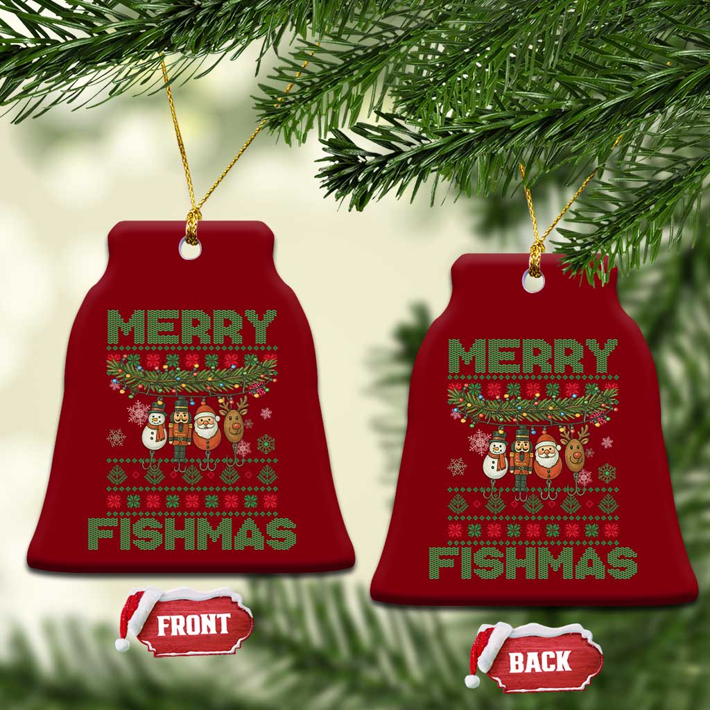 Merry Fishmas Ugly Sweater Ceramic Ornament Funny Fishing Holiday Gift - Wonder Print Shop