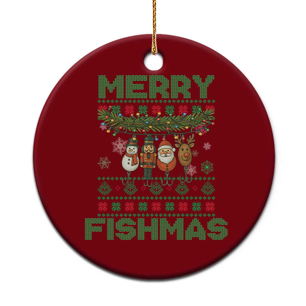 Merry Fishmas Ugly Sweater Ceramic Ornament Funny Fishing Holiday Gift - Wonder Print Shop