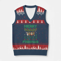Merry Fishmas Ugly Sweater V-Neck Knit Sweater Vest Funny Fishing Holiday Gift - Wonder Print Shop