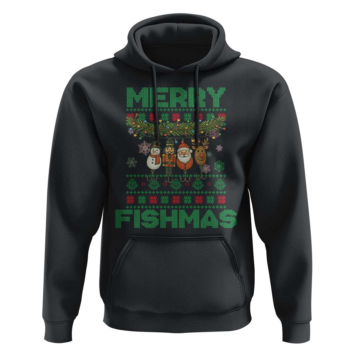 Merry Fishmas Ugly Sweater Hoodie Funny Fishing Holiday Gift - Wonder Print Shop